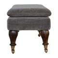 Grey Velvet Bench with Castor Feet Living Artisan Furniture 