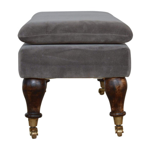 Grey Velvet Bench with Castor Feet Living Artisan Furniture 