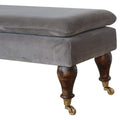 Grey Velvet Bench with Castor Feet Living Artisan Furniture 