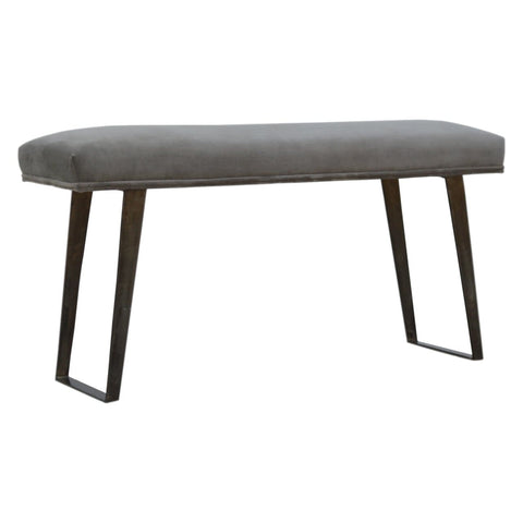 Grey Velvet Industrial Style Bench Living Artisan Furniture 
