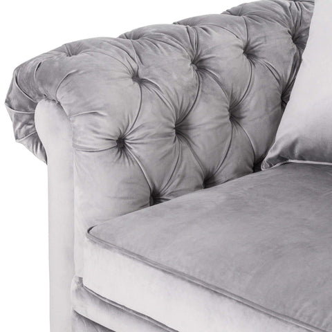 Grey Velvet Large Chesterfield Three Seater Sofa Living Hill Interiors 