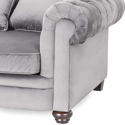Grey Velvet Large Chesterfield Three Seater Sofa Living Hill Interiors 