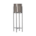 Gun Metal Grey Cylindrical Planter On Black Frame Accessories Hill Interiors 