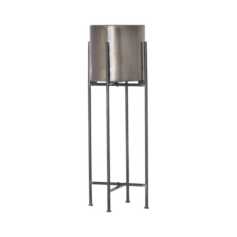 Gun Metal Grey Cylindrical Planter On Black Frame Accessories Hill Interiors 