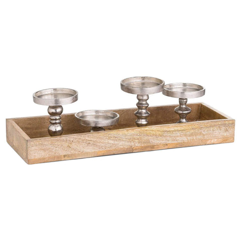 Hardwood Display Tray With Four Gold Candle Holders Accessories Hill Interiors 