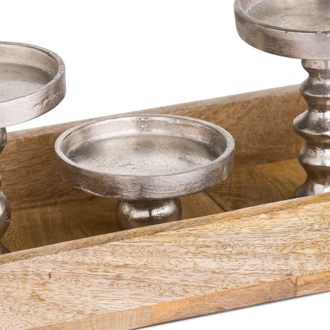 Hardwood Display Tray With Four Gold Candle Holders Accessories Hill Interiors 