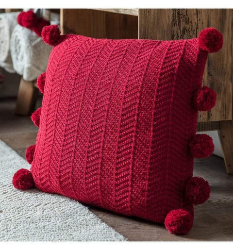 Herringbone Pom Pom Cushion Red Accessories Regency Studio 