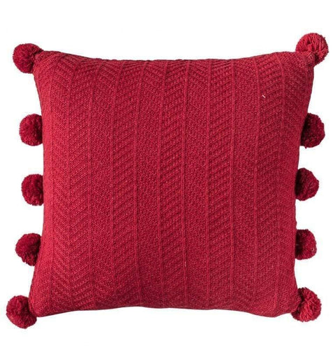 Herringbone Pom Pom Cushion Red Accessories Regency Studio 