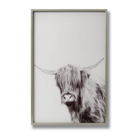 Highland Cow Left Facing Glass Image with Silver Frame Accessories Hill Interiors 