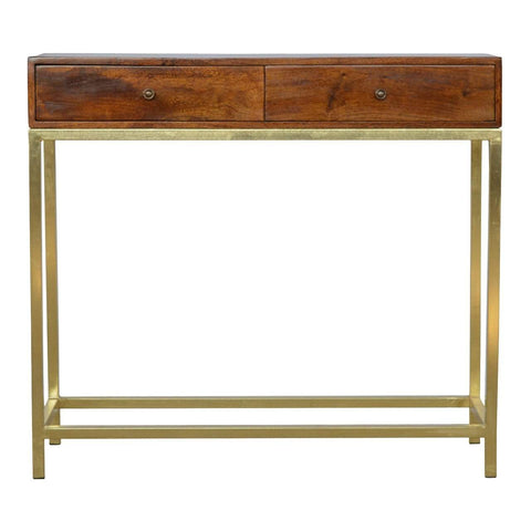 Industrial 2 Drawer Console Table with Iron Base Living Artisan Furniture 
