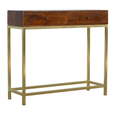 Industrial 2 Drawer Console Table with Iron Base Living Artisan Furniture 