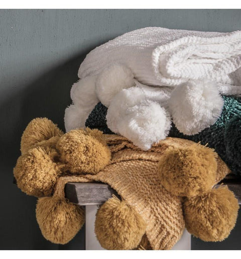 Knitted Pom Pom Chenille Throw Ochre Accessories Regency Studio 