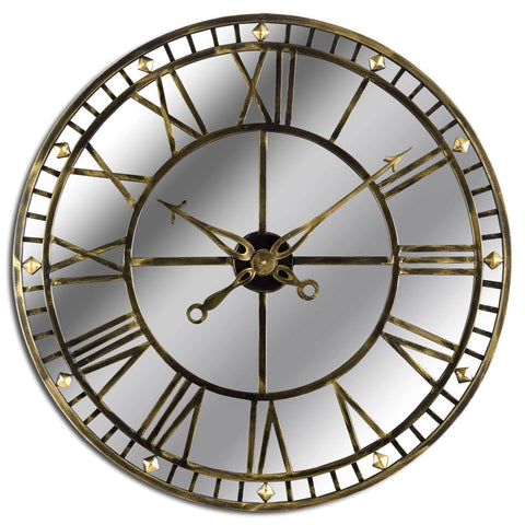 Large Antique Brass Mirrored Skeleton Clock Accessories Hill Interiors 