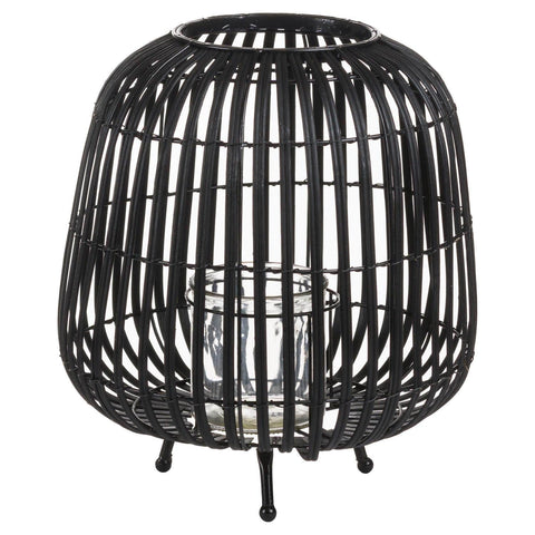 Large Black Rattan Bulbous Lantern Accessories Hill Interiors 