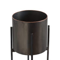 Large Gun Metal Grey Cylindrical Planter On Black Frame Accessories Hill Interiors 