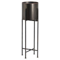 Large Gun Metal Grey Cylindrical Planter On Black Frame Accessories Hill Interiors 