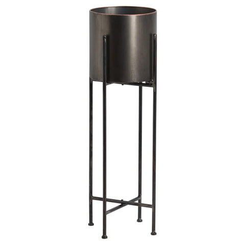 Large Gun Metal Grey Cylindrical Planter On Black Frame Accessories Hill Interiors 
