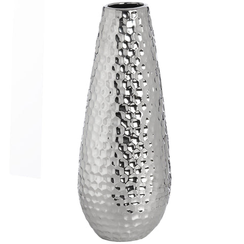 Large Silver Ceramic Bulb Vase in Dimple Effect Accessories Hill Interiors 