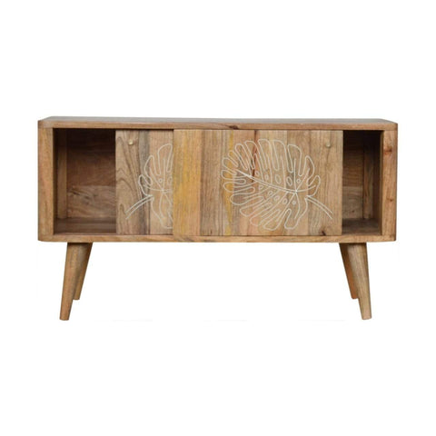 Leaf Embossed Resin Solid Wood Cabinet Living Artisan Furniture 
