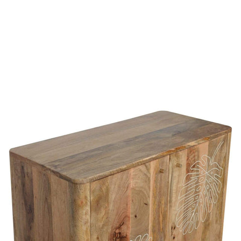 Leaf Embossed Resin Solid Wood Cabinet Living Artisan Furniture 