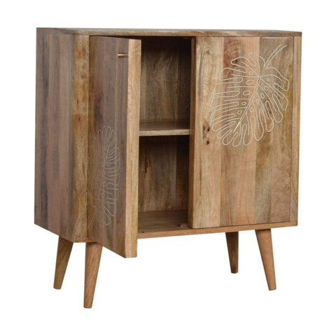 Leaf Embossed Resin Solid Wood Cabinet Living Artisan Furniture 