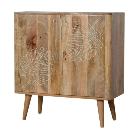 Leaf Embossed Resin Solid Wood Cabinet Living Artisan Furniture 