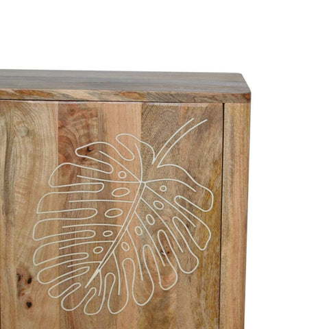 Leaf Embossed Resin Solid Wood Cabinet Living Artisan Furniture 