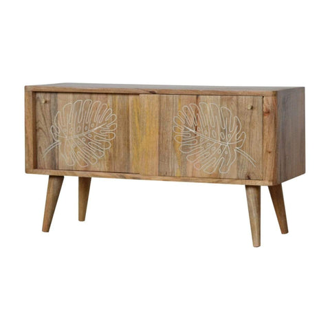 Leaf Embossed Resin Solid Wood Cabinet Living Artisan Furniture 
