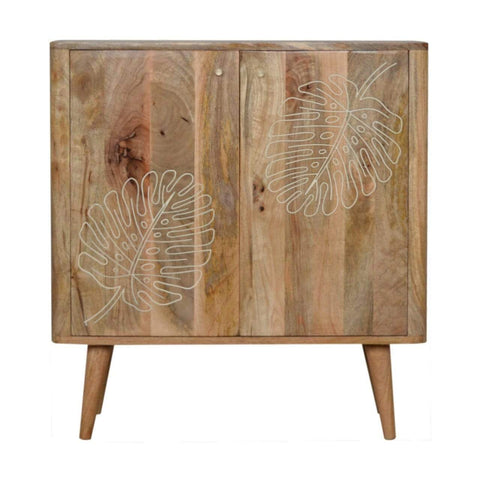 Leaf Embossed Resin Solid Wood Cabinet Living Artisan Furniture 