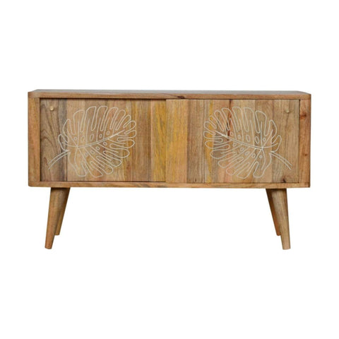 Leaf Embossed Resin Solid Wood Cabinet Living Artisan Furniture 