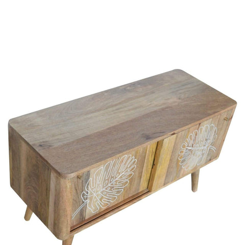Leaf Embossed Resin Solid Wood Cabinet Living Artisan Furniture 
