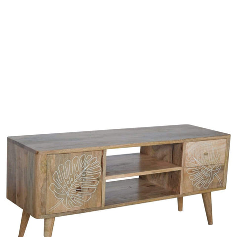 Leaf Embossed Resin Solid Wood Media Unit Living Artisan Furniture 