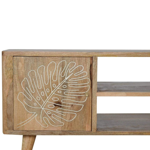 Leaf Embossed Resin Solid Wood Media Unit Living Artisan Furniture 