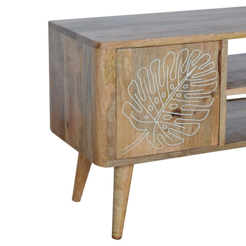 Leaf Embossed Resin Solid Wood Media Unit Living Artisan Furniture 