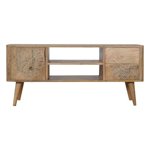 Leaf Embossed Resin Solid Wood Media Unit Living Artisan Furniture 