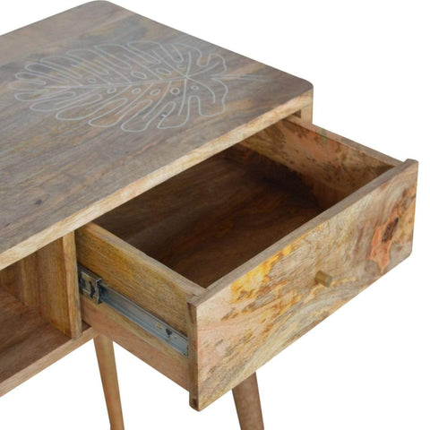 Leaf Embossed Resin Solid Wood Writing Desk Living Artisan Furniture 