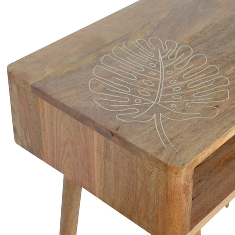 Leaf Embossed Resin Solid Wood Writing Desk Living Artisan Furniture 