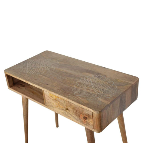 Leaf Embossed Resin Solid Wood Writing Desk Living Artisan Furniture 