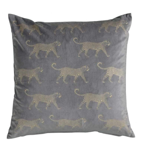 Leopard Metallic Velvet Cushion Grey Accessories Regency Studio 