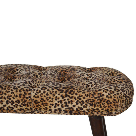 Leopard Print Cotton Velvet Deep Button Bench Living Artisan Furniture 