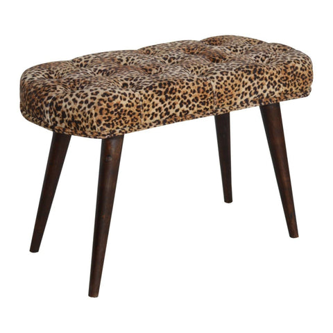 Leopard Print Cotton Velvet Deep Button Bench Living Artisan Furniture 
