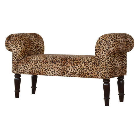 Leopard Print Velvet Bench with Turned Feet Living Artisan Furniture 