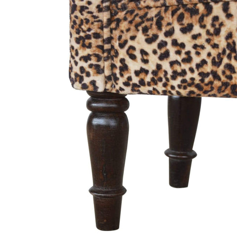 Leopard Print Velvet Bench with Turned Feet Living Artisan Furniture 