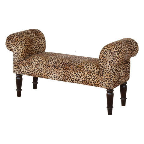 Leopard Print Velvet Bench with Turned Feet Living Artisan Furniture 