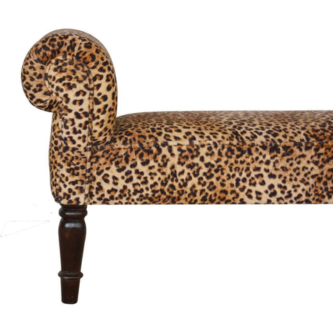 Leopard Print Velvet Bench with Turned Feet Living Artisan Furniture 