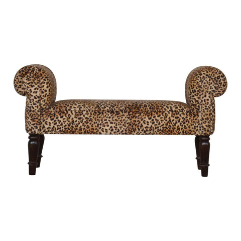 Leopard Print Velvet Bench with Turned Feet Living Artisan Furniture 