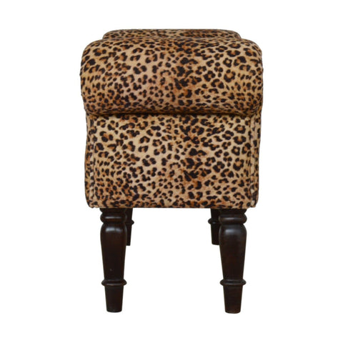 Leopard Print Velvet Bench with Turned Feet Living Artisan Furniture 