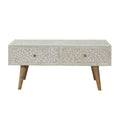 Light Taupe Floral Bone Inlay Coffee Table Living Artisan Furniture 