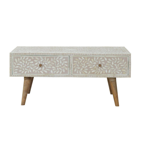 Light Taupe Floral Bone Inlay Coffee Table Living Artisan Furniture 
