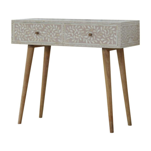 Light Taupe Floral Bone Inlay Console Table Living Artisan Furniture 